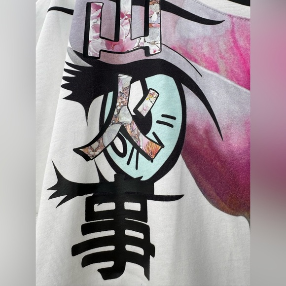 New Women Philipp Plein Hieroglyphs Flower Crew Neck Tee T-shirt Top Bling White - Picture 3 of 10